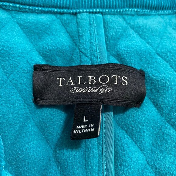 Talbots Quilted Vest Women's Size Large Button-Up Teal Pockets - Picture 3 of 8